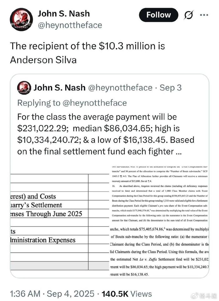 传奇蜘蛛人获得UFC！1000万美元赔偿金